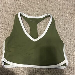 Racerback Sports Bra in Olive Green with White Trim